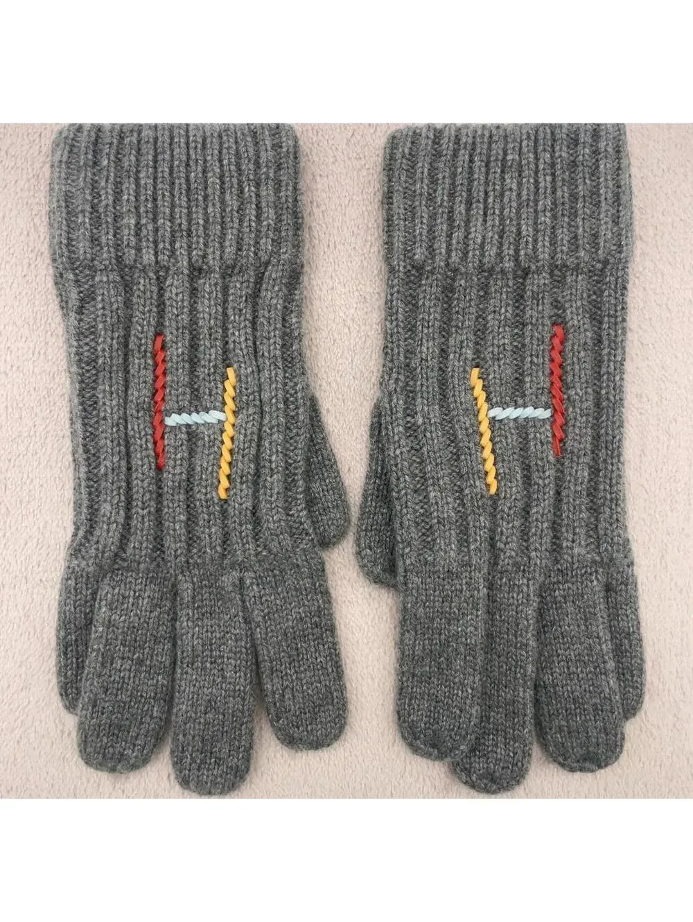 Hermes Braided Leather H Logo Knit Gloves S Size Cashmere / Silk With Box Small